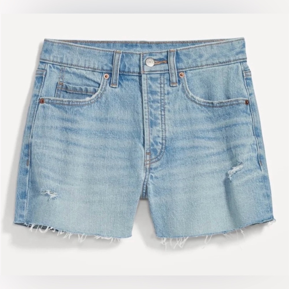 Higher High-Waisted Button-Fly Sky-Hi A-Line Cut-Off Jean Shorts (6/28R)